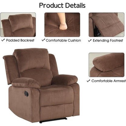Manual Recliner Chair, Soft Fabric Overstuffed Recliner Single Sofa Chair for Living Room Bedroom