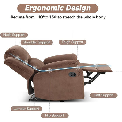 Manual Recliner Chair, Soft Fabric Overstuffed Recliner Single Sofa Chair for Living Room Bedroom