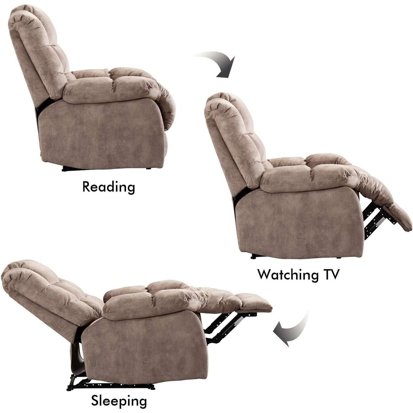 Manual Recliner Overstuffed Breathable Fabric Sofa for Living Room