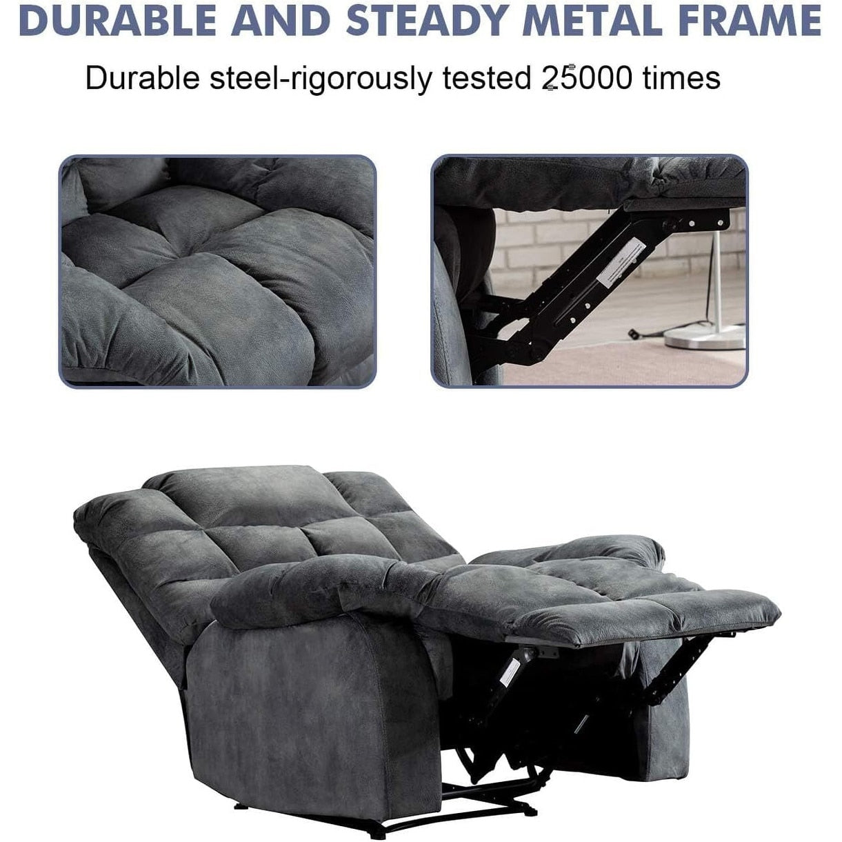 Manual Recliner Overstuffed Breathable Fabric Sofa for Living Room