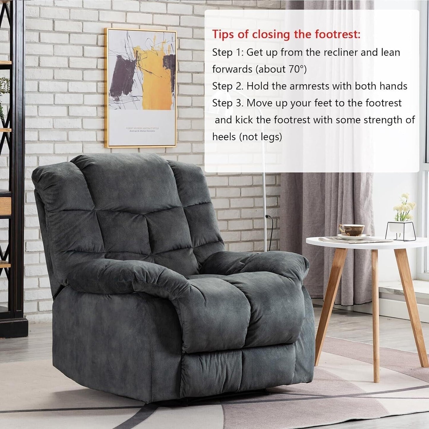 Manual Recliner Overstuffed Breathable Fabric Sofa for Living Room