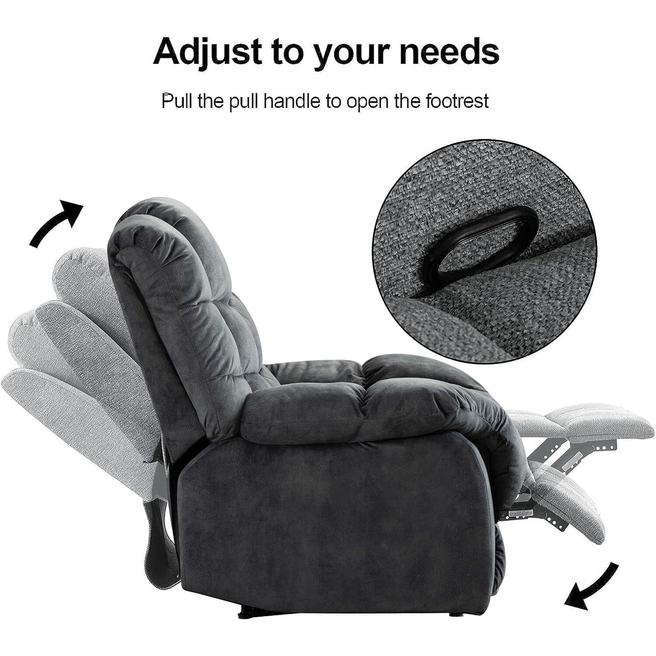 Manual Recliner Overstuffed Breathable Fabric Sofa for Living Room