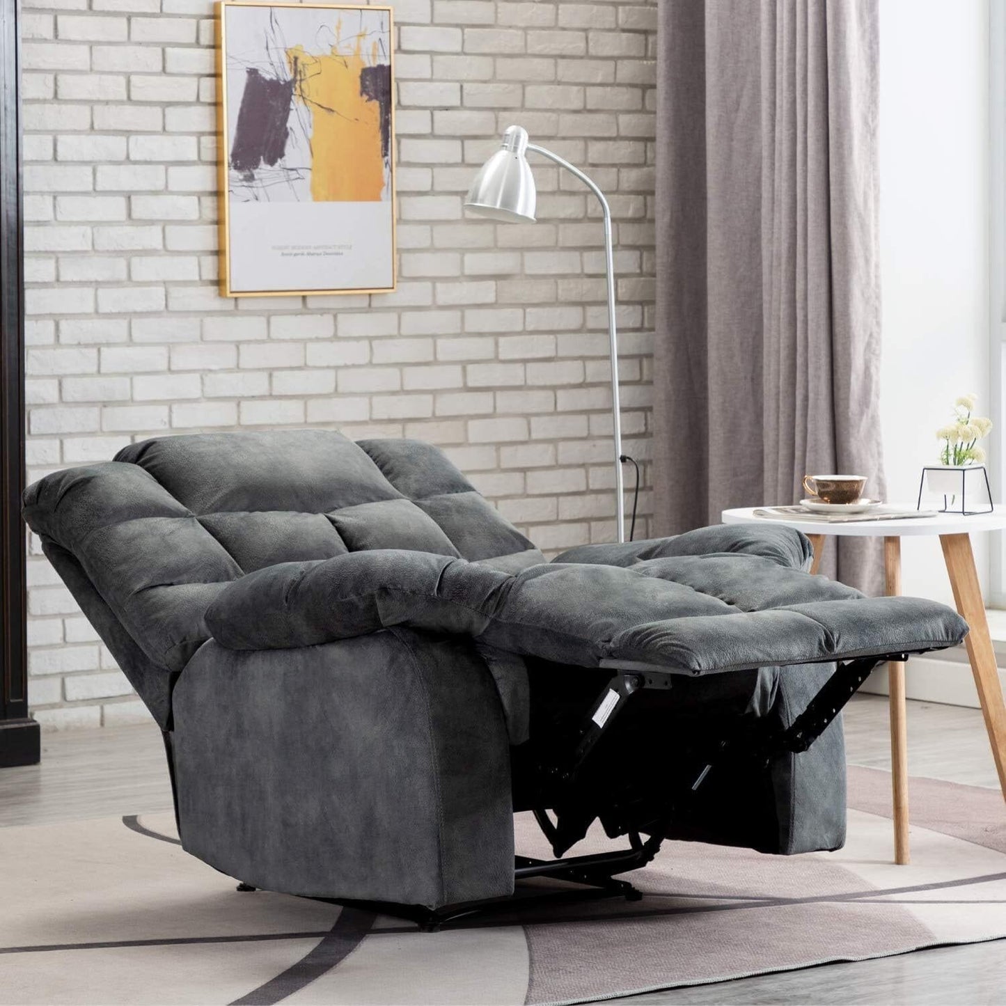 Manual Recliner Overstuffed Breathable Fabric Sofa for Living Room