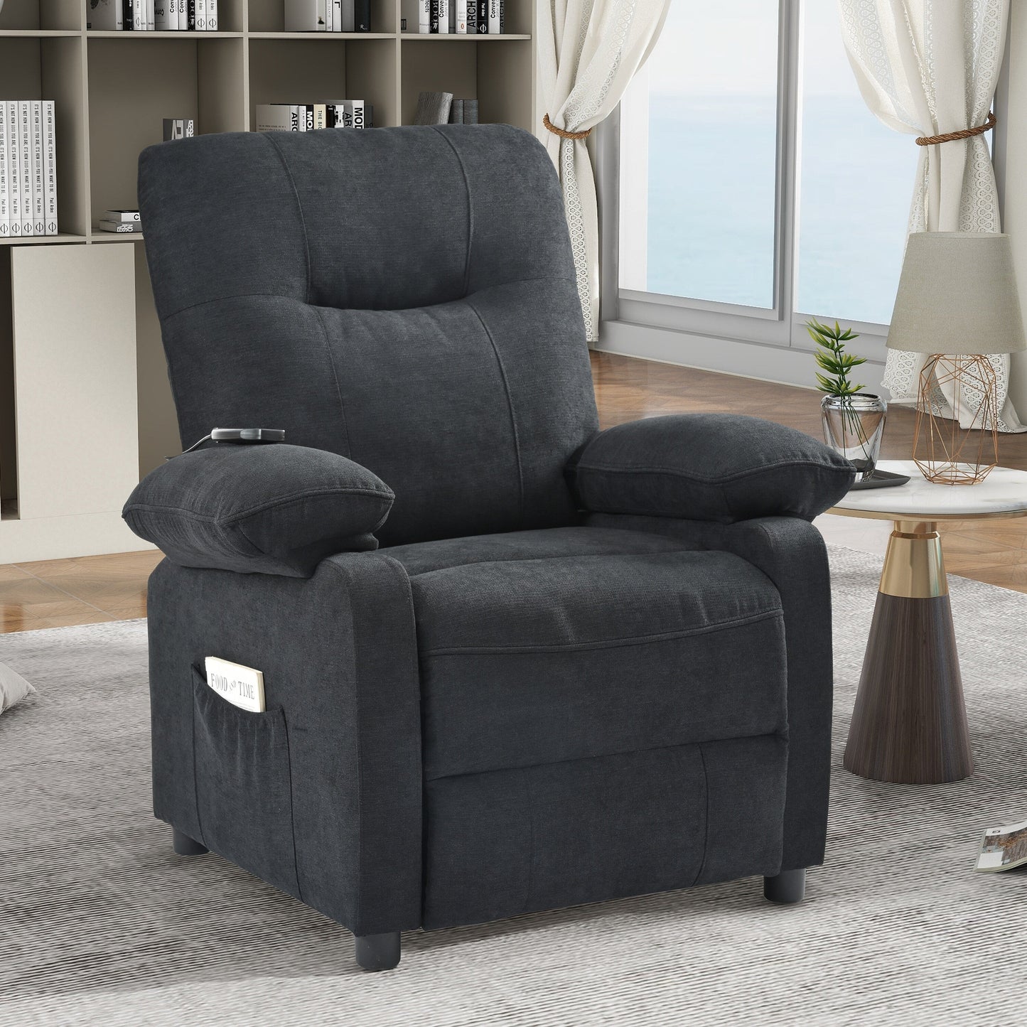 Manual Recliner with Heated Massage, Sturdy Fabric Upholstery, and Portable Design for Living Room Use