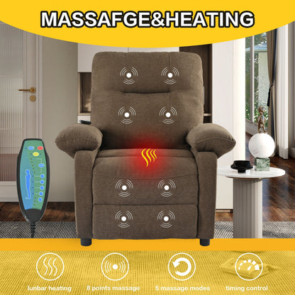 Manual Recliner with Massage and Heating, Sturdy Solid Wood Frame, and Comfortable Fabric Upholstery