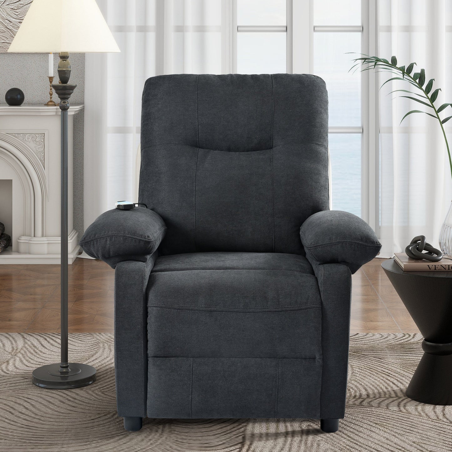 Manual Recliner with Massage and Heating, Sturdy Solid Wood Frame, and Comfortable Fabric Upholstery