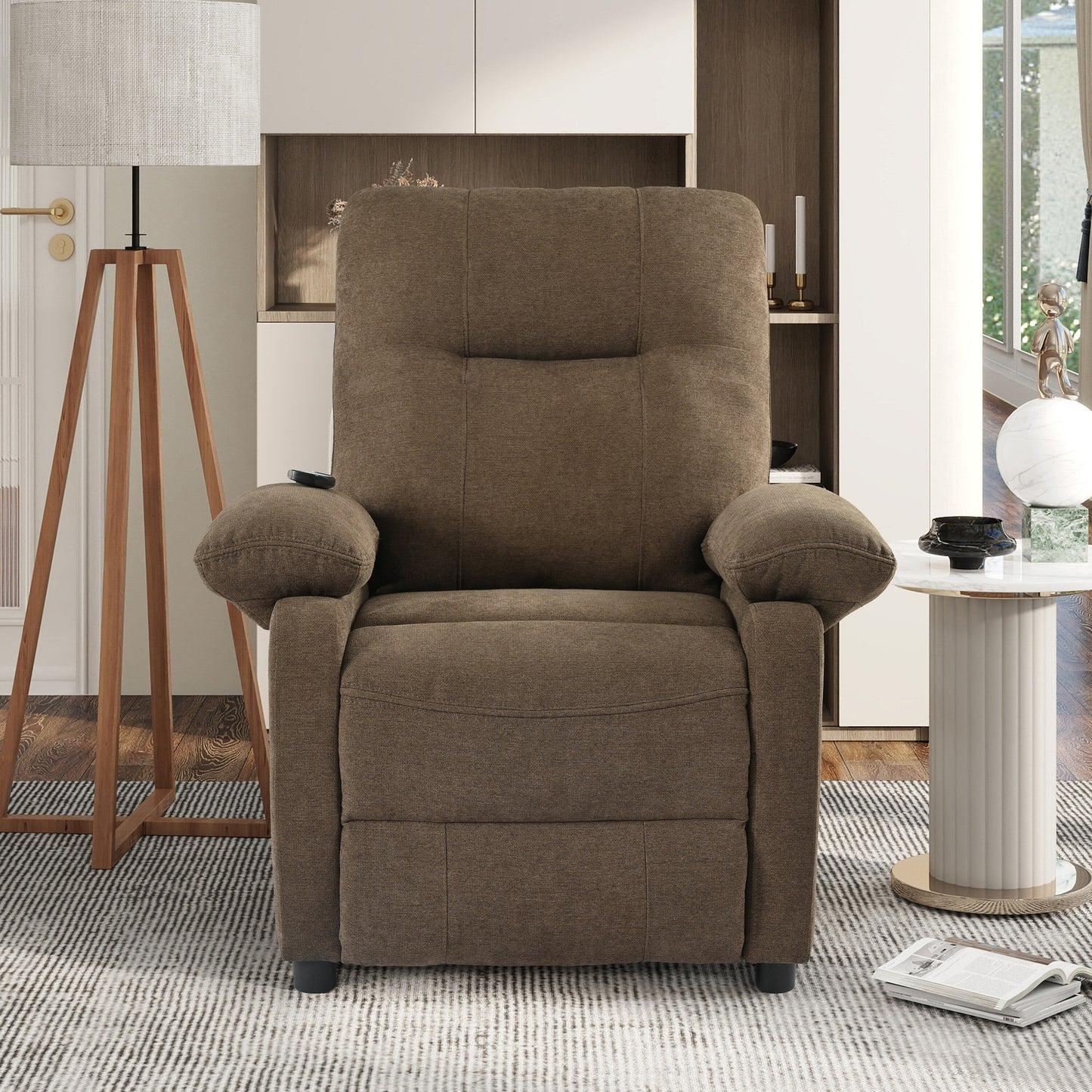 Manual Recliner with Massage and Heating, Sturdy Solid Wood Frame, and Comfortable Fabric Upholstery