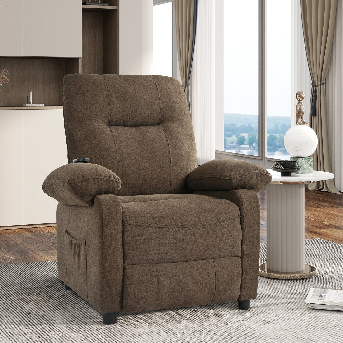 Manual Recliner with Massage and Heating, Sturdy Solid Wood Frame, and Comfortable Fabric Upholstery