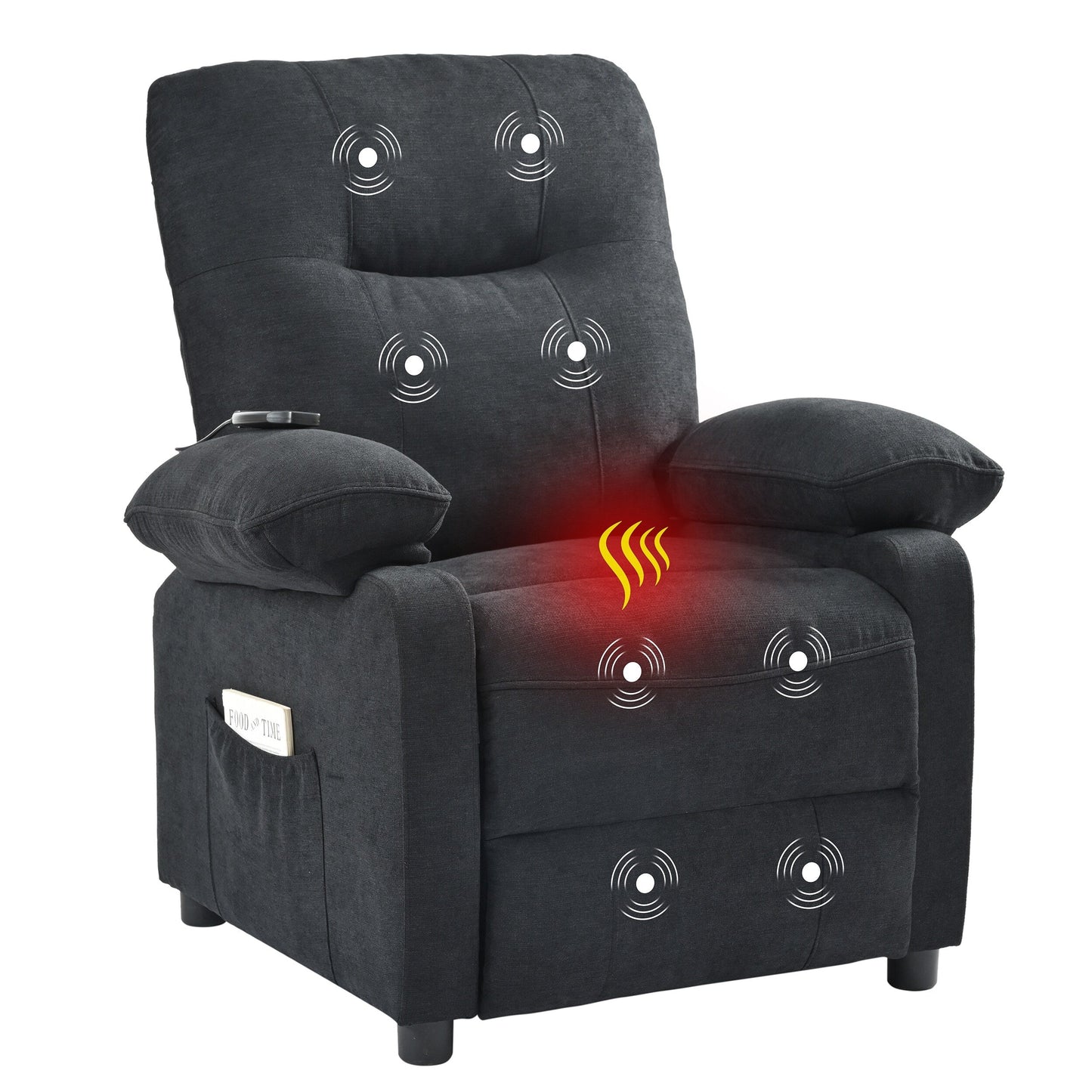 Manual Recliner with Massage and Heating, Sturdy Solid Wood Frame, and Comfortable Fabric Upholstery