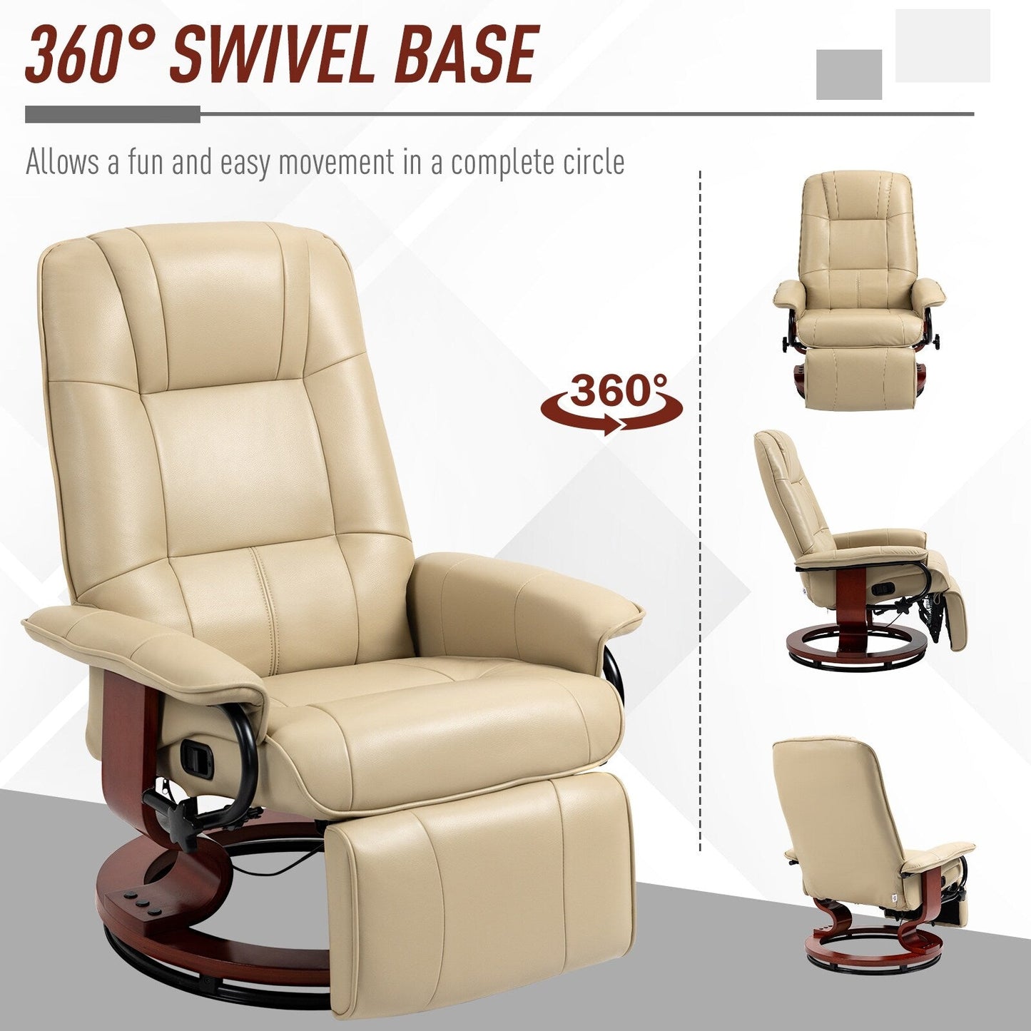 Manual Recliner with Swivel Wood Base Padded Armrest