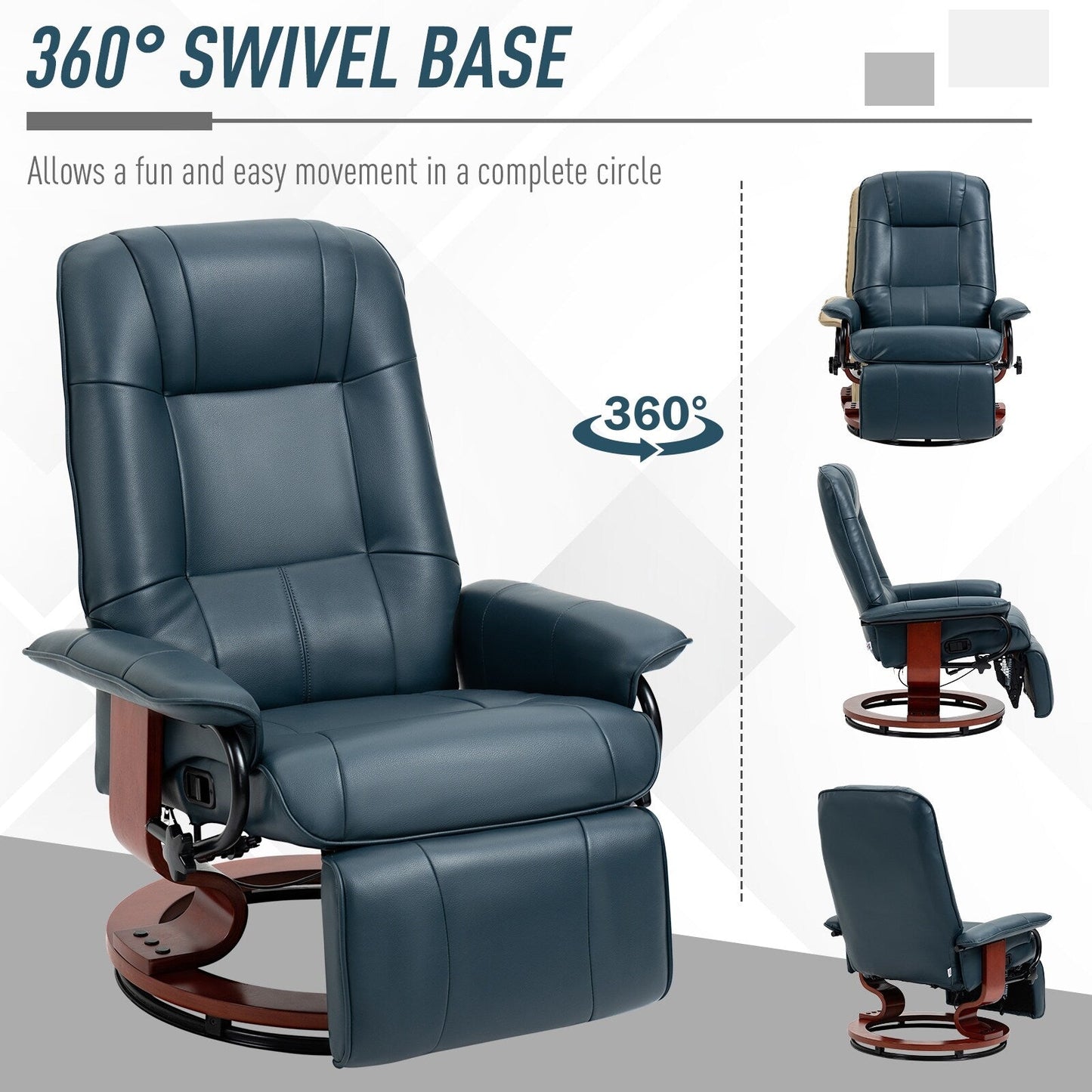 Manual Recliner with Swivel Wood Base