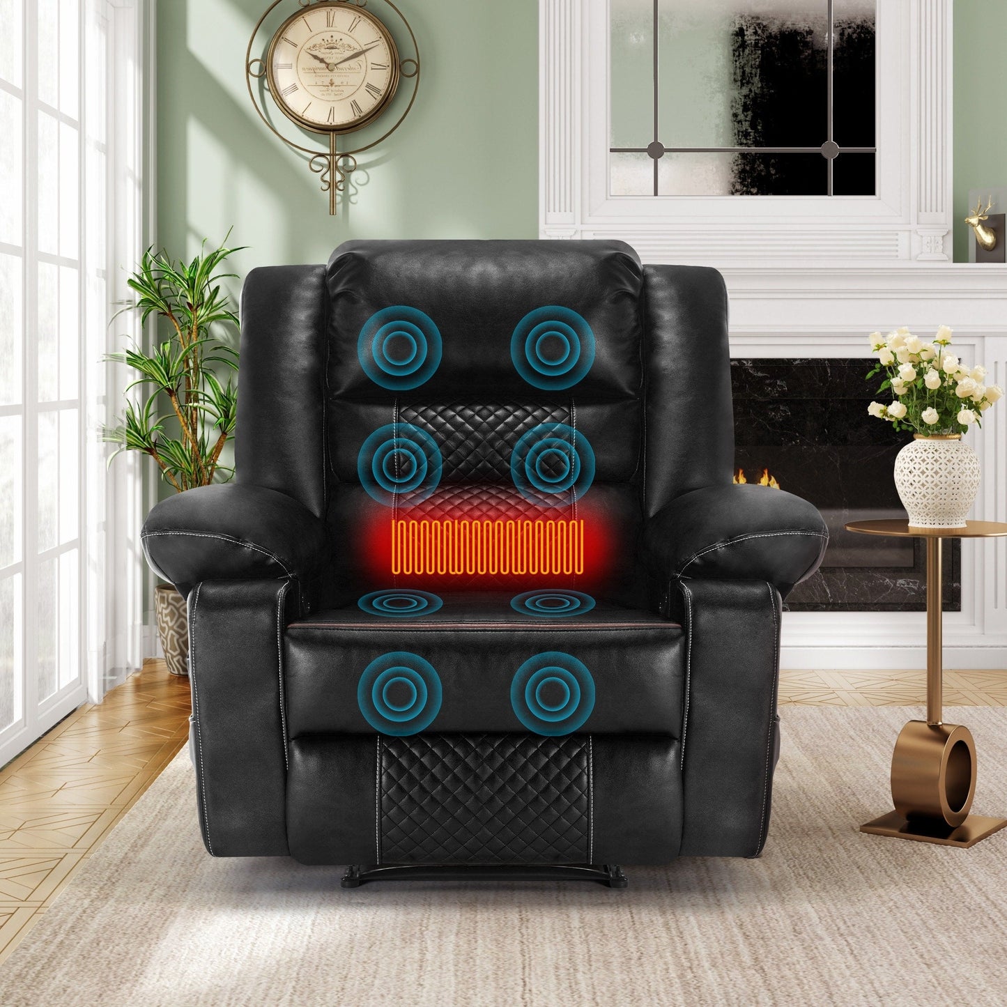 Manual Reclining Chair with 8-Point Vibration Massage, Lumbar Heat, and Durable Wood-Steel Frame for Living Room Comfort