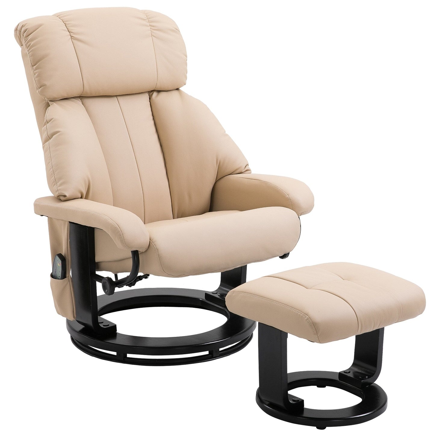 Manual Reclining Massage Chair 360Â° Swivel PU Leather Armchair with Ottoman, 10 Point Vibration, Remote and Side Pocket