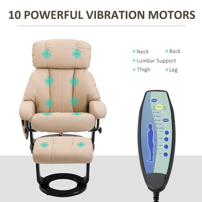 Manual Reclining Massage Chair 360Â° Swivel PU Leather Armchair with Ottoman, 10 Point Vibration, Remote and Side Pocket