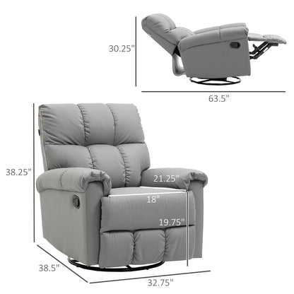 Manual Reclining Rocker Chair with Overstuffed Cushion, Faux Leather Upholstery, 360° Swivel, and Extendable Footrest