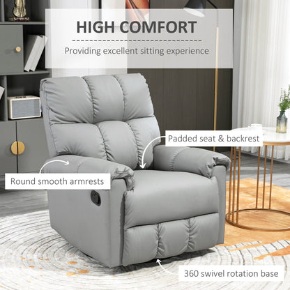 Manual Reclining Rocker Chair with Overstuffed Cushion, Faux Leather Upholstery, 360° Swivel, and Extendable Footrest