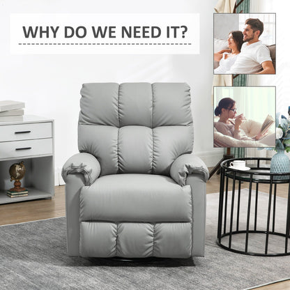 Manual Reclining Rocker Chair with Overstuffed Cushion, Faux Leather Upholstery, 360° Swivel, and Extendable Footrest