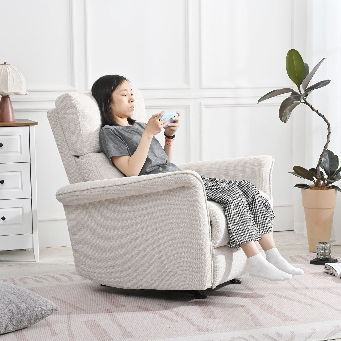 Manual Rocker Recliner Chair For Adults,Manual Rocking Glider Recliner,Fabric Nursery Chair,Single Sofa Recliner,Wide Armrests