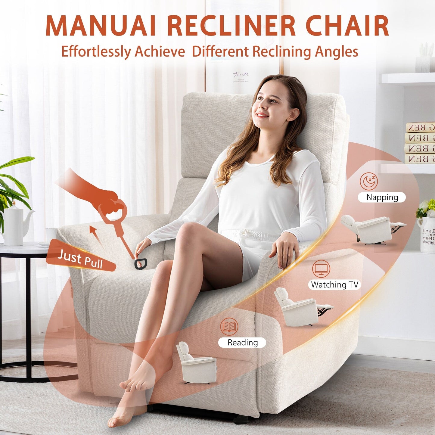 Manual Rocker Recliner Chair For Adults,Manual Rocking Glider Recliner,Fabric Nursery Chair,Single Sofa Recliner,Wide Armrests