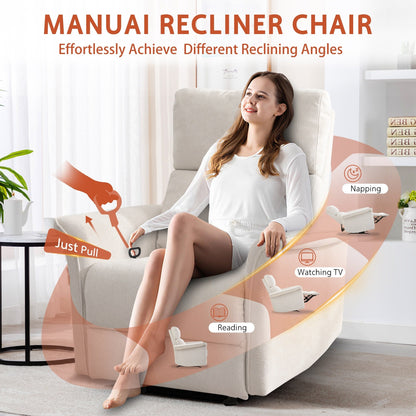 Manual Rocker Recliner Chair For Adults,Manual Rocking Glider Recliner,Fabric Nursery Chair,Single Sofa Recliner,Wide Armrests
