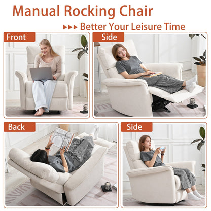 Manual Rocker Recliner Chair For Adults,Manual Rocking Glider Recliner,Fabric Nursery Chair,Single Sofa Recliner,Wide Armrests