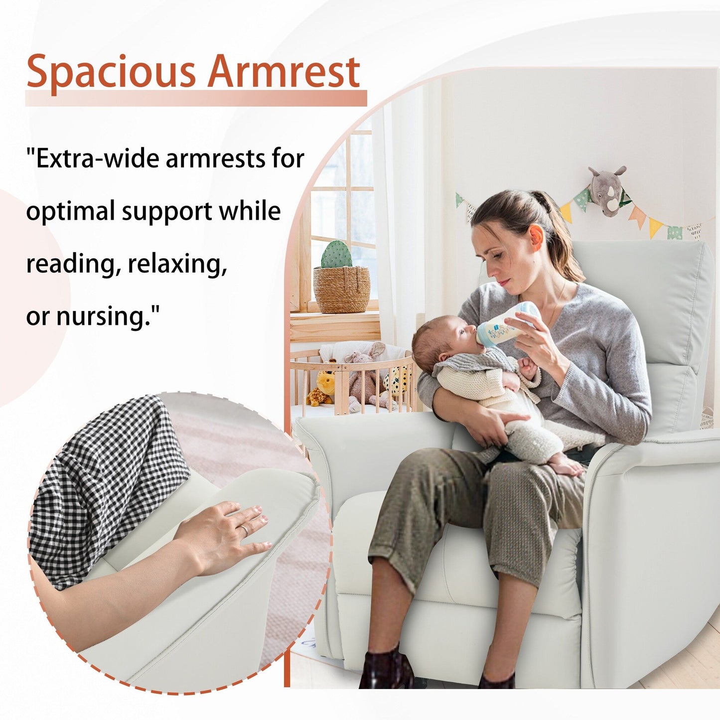 Manual Rocker Recliner Chair For Adults,Manual Rocking Glider Recliner,Fabric Nursery Chair,Single Sofa Recliner,Wide Armrests
