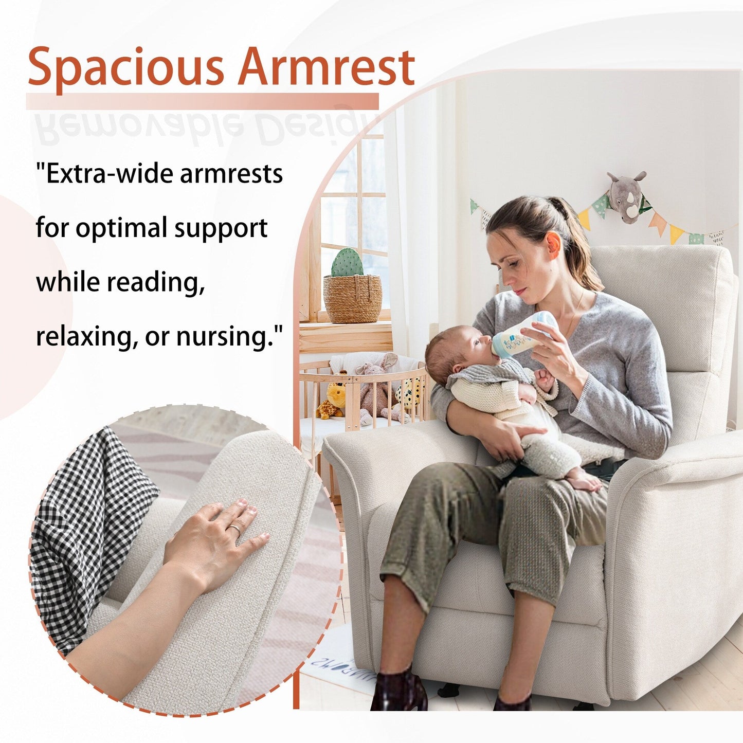 Manual Rocker Recliner Chair for Adults,Manual Rocking Glider Recliner for Small Spaces,Fabric Nursery Chair