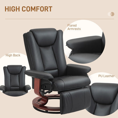 Manual Swivel Recliner Chair Adjustable PU Leather Lounge Chair High Back Armchair with Footrest and Padded