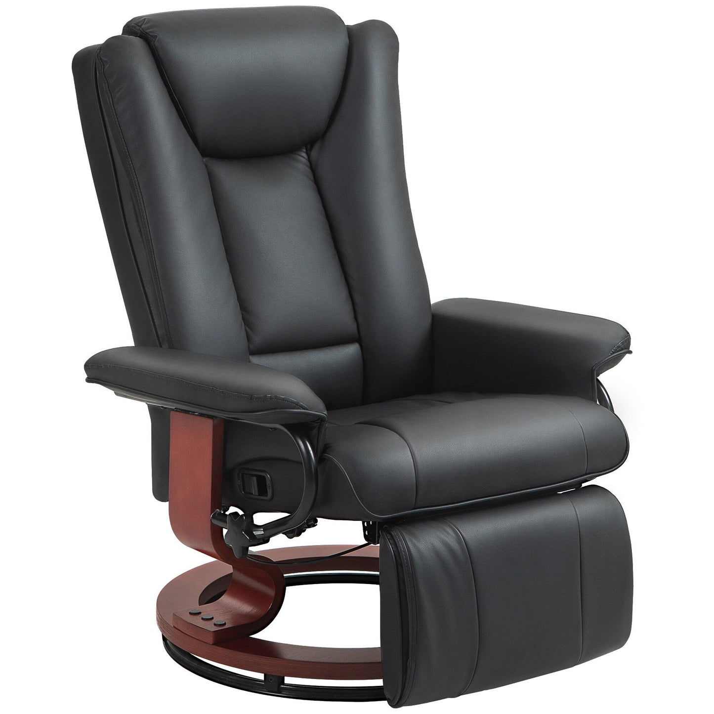 Manual Swivel Recliner Chair Adjustable PU Leather Lounge Chair High Back Armchair with Footrest and Padded