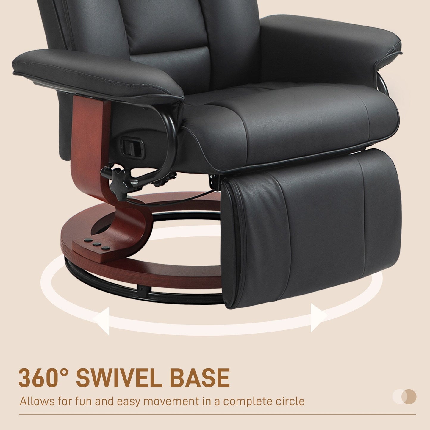 Manual Swivel Recliner Chair Adjustable PU Leather Lounge Chair High Back Armchair with Footrest and Padded