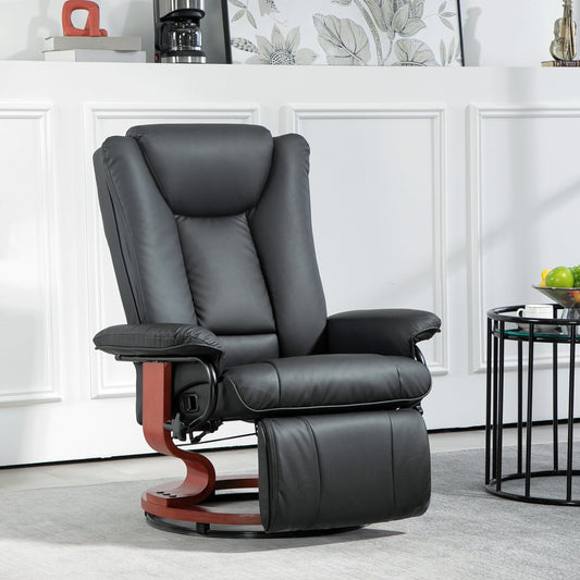 Manual Swivel Recliner Chair Adjustable PU Leather Lounge Chair High Back Armchair with Footrest and Padded