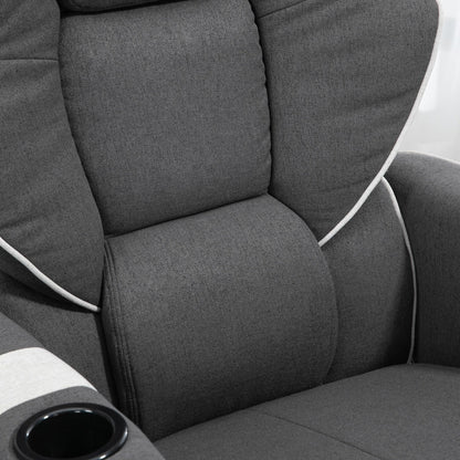 Manual Swivel Recliner Chair Linen Upholstered Lounge Chair with Adjustable Backrest, Footrest and Dual Cup Holders