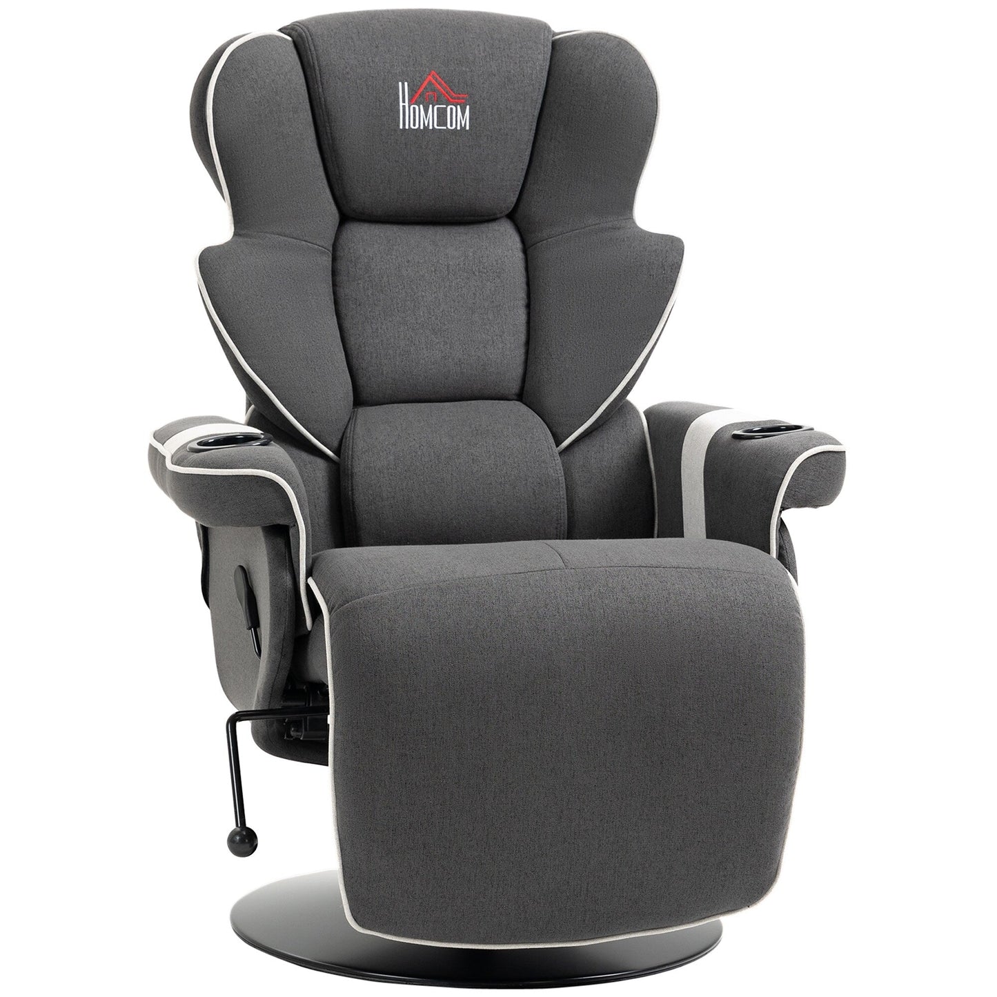 Manual Swivel Recliner Chair Linen Upholstered Lounge Chair with Adjustable Backrest, Footrest and Dual Cup Holders
