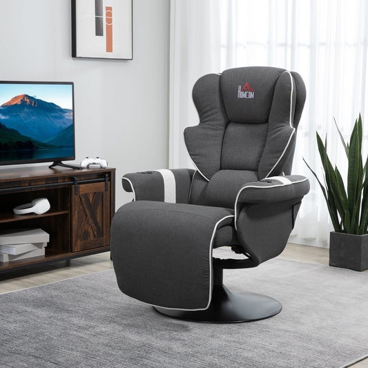 Manual Swivel Recliner Chair Linen Upholstered Lounge Chair with Adjustable Backrest, Footrest and Dual Cup Holders