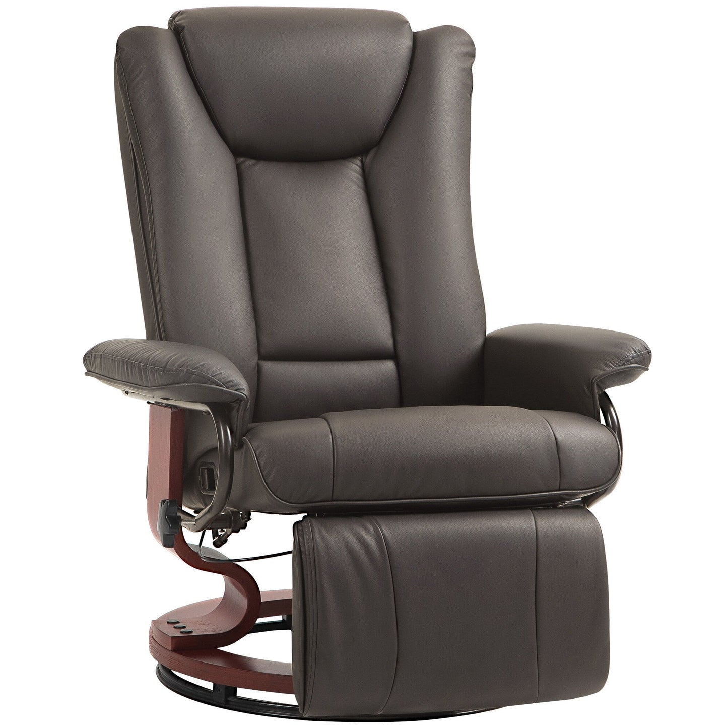 Manual Swivel Recliner Chair PU Leather Lounge Chair Adjustable Backrest Reading Chair with Built in Footrest