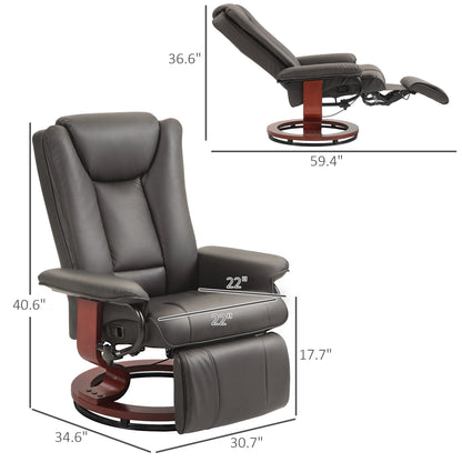 Manual Swivel Recliner Chair PU Leather Lounge Chair Adjustable Backrest Reading Chair with Built in Footrest