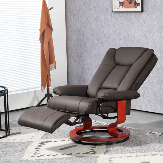 Manual Swivel Recliner Chair PU Leather Lounge Chair Adjustable Backrest Reading Chair with Built in Footrest