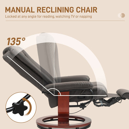 Manual Swivel Recliner Chair PU Leather Lounge Chair Adjustable Backrest Reading Chair with Built in Footrest