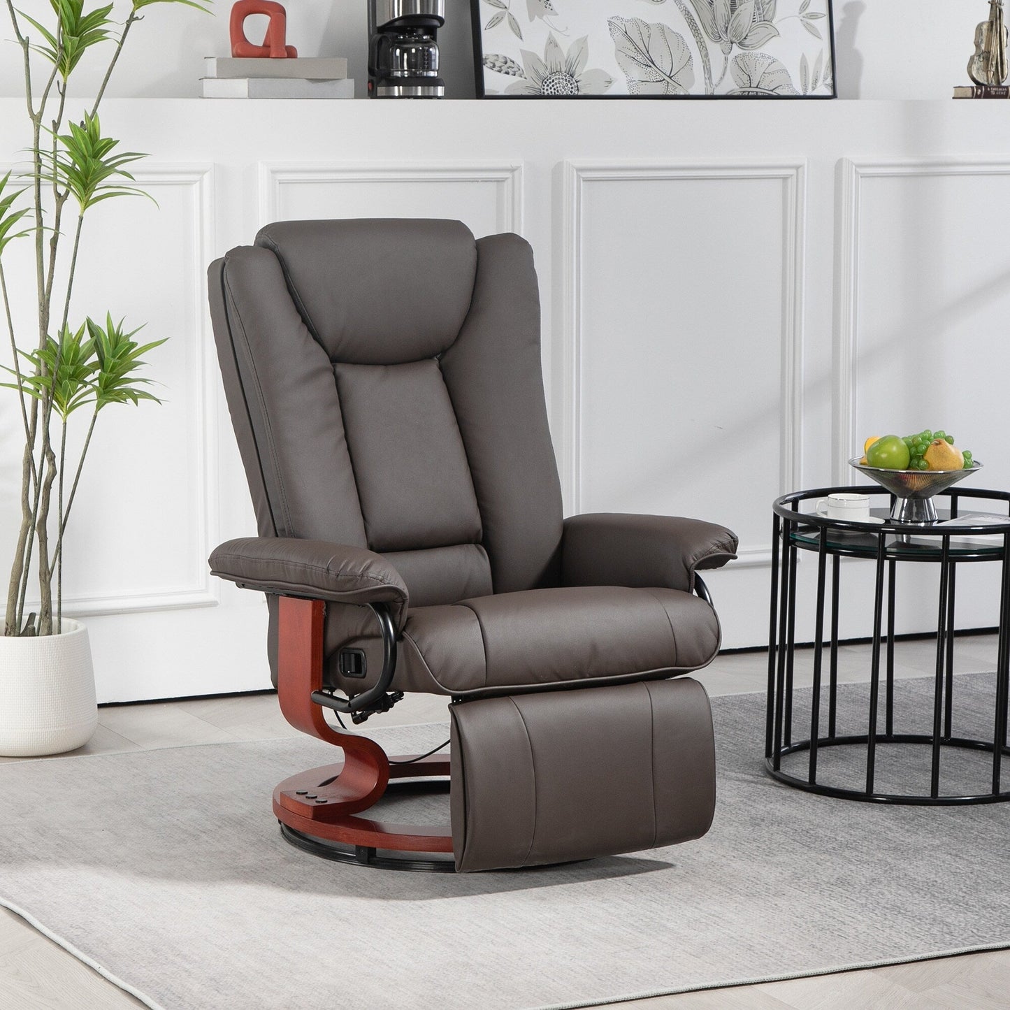 Manual Swivel Recliner Chair PU Leather Lounge Chair Adjustable Backrest Reading Chair with Built in Footrest