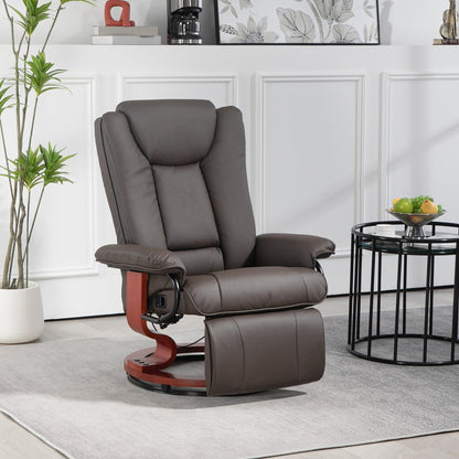 Manual Swivel Recliner Chair PU Leather Lounge Chair Adjustable Backrest Reading Chair with Built in Footrest