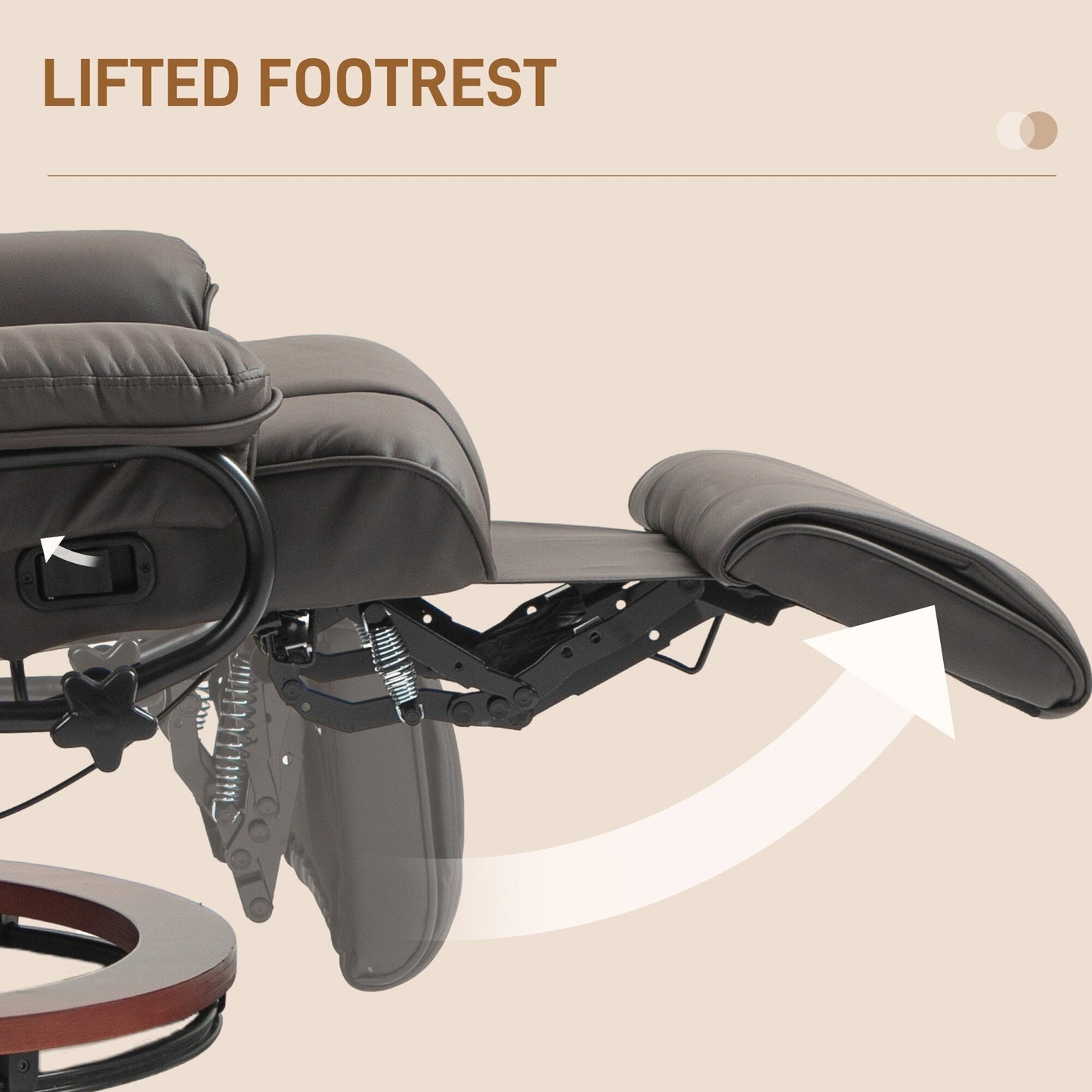 Manual Swivel Recliner Chair PU Leather Lounge Chair Adjustable Backrest Reading Chair with Built in Footrest
