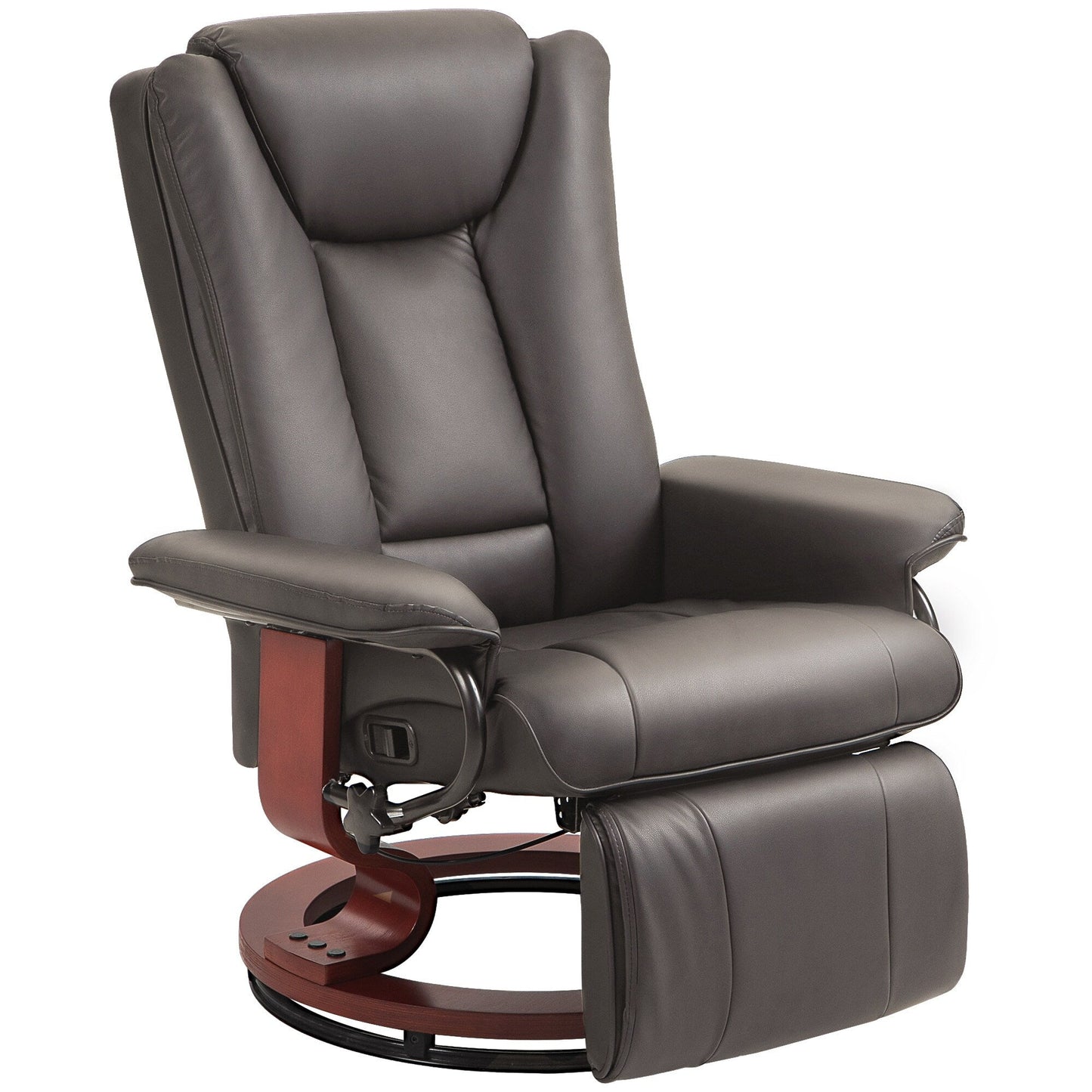 Manual Swivel Recliner Chair PU Leather Lounge Chair Adjustable Backrest Reading Chair with Built in Footrest