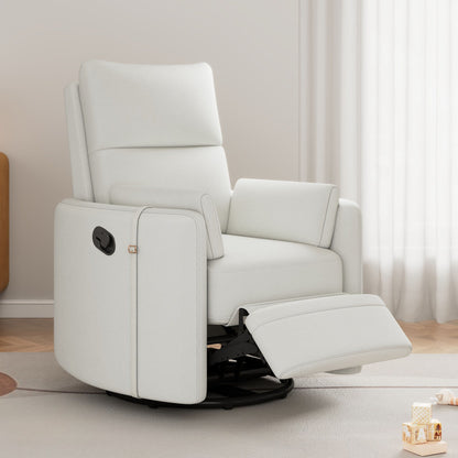 Manual Swivel Recliner with Rocking Motion, 2 Removable Pillows, Linen Upholstered and Curved Armrests for Living Room Nursery