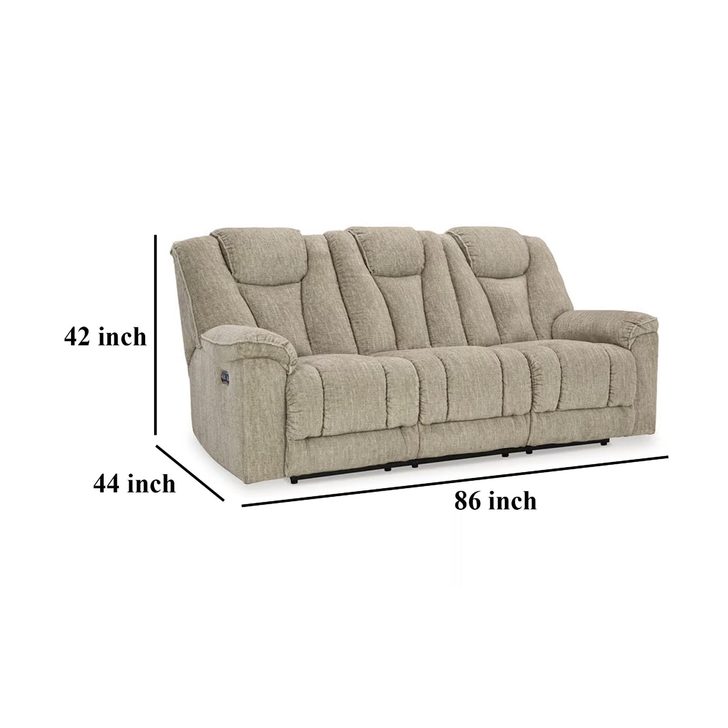 Marsh Power Reclining Sofa, Adjustable Headrest, LED, Beige, 86 Inch