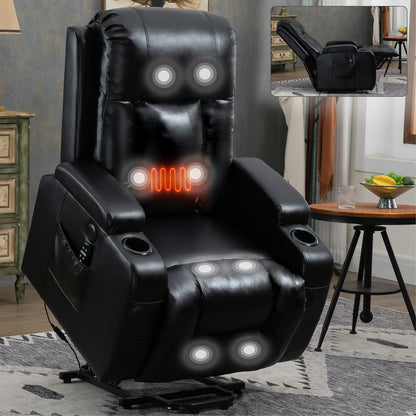 Massage Heat Power Lift Recliner Chair, USB Port, Dual Cup Holders