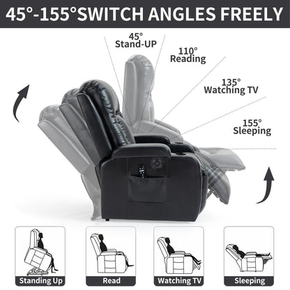 Massage Heat Power Lift Recliner Chair, USB Port, Dual Cup Holders