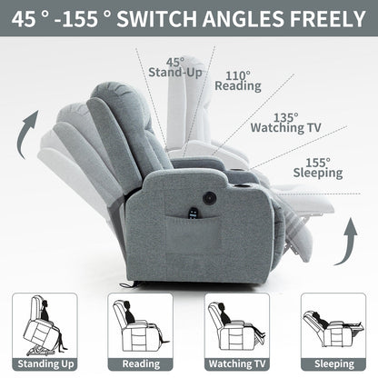 Massage Heat Power Lift Recliner Chair, USB Port, Dual Cup Holders
