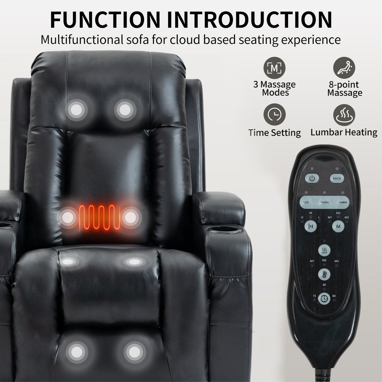 Massage Heat Power Lift Recliner Chair, USB Port, Dual Cup Holders