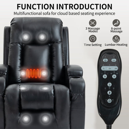 Massage Heat Power Lift Recliner Chair, USB Port, Dual Cup Holders