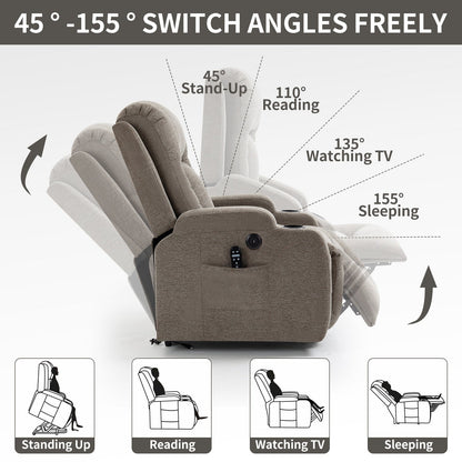 Massage Heat Power Lift Recliner Chair, USB Port, Dual Cup Holders
